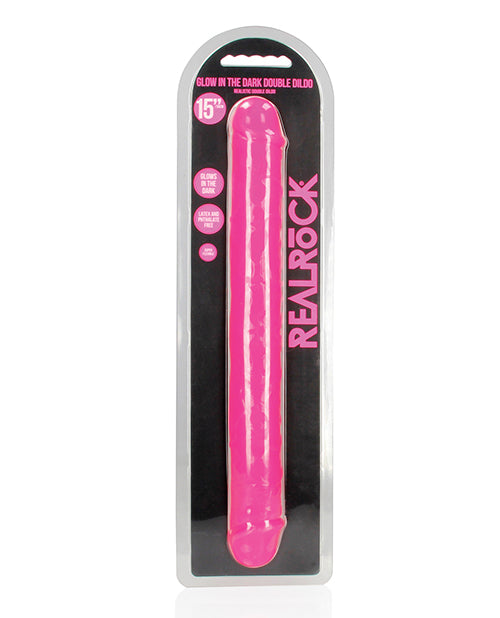 Shots Realrock 15" Double Dong Glow In The Dark - Neon Pink