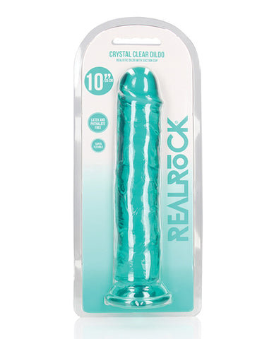 Shots Realrock Realistic Crystal Clear 11" Straight Dildo - Turquoise