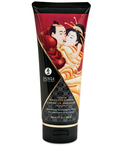 Shunga Kissable Massage Cream - 7 Oz Sparkling Strawberry Wine