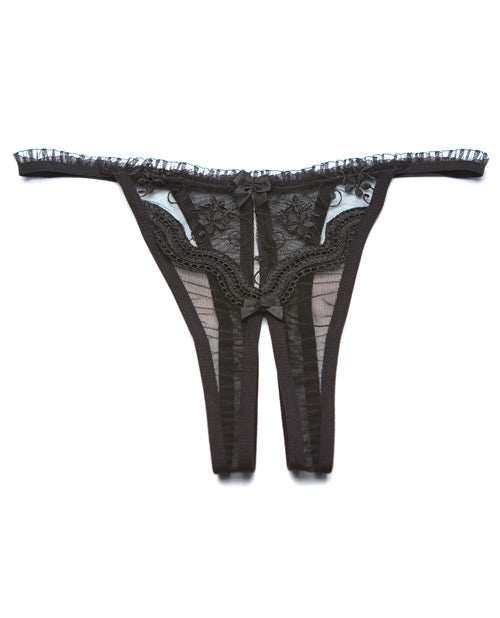 Scalloped Embroidery Crotchless Panty Black O-s