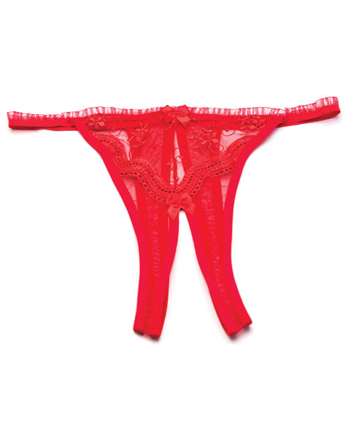 Scalloped Embroidery Crotchless Panty Red O-s