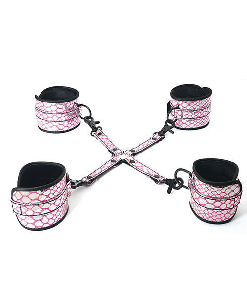 Spartacus  Faux Leather Wrist & Ankle Restraints W-hog Tie - Pink