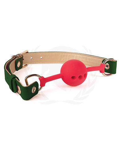 Spartacus Silicone Ball Gag W-green Gold Pu Straps - 46 Mm Green