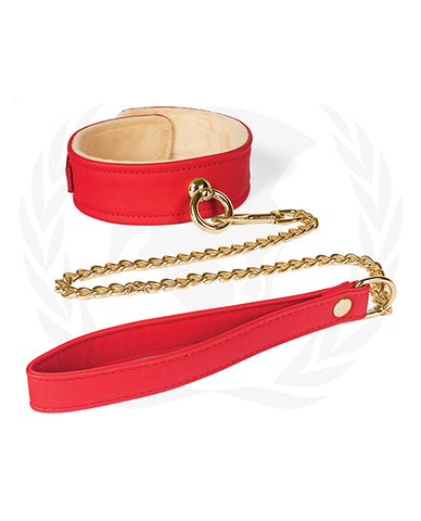 Spartacus Plush Lined Pu Collar & Chained Leash - Red