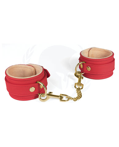 Spartacus Pu Ankle Cuffs W-plush Lining - Red