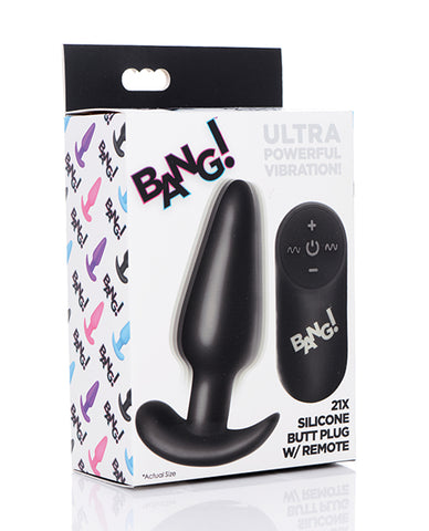 Bang! 21x Vibrating Silicone Butt Plug W-remote - Black