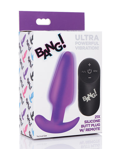 Bang! 21x Vibrating Silicone Butt Plug W-remote - Purple