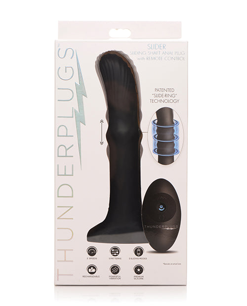 Thunderplugs Sliding Shaft Silicone Vibrator W/remote - Black