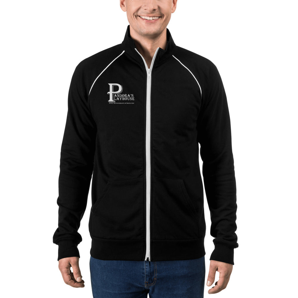 Black Piped Fleece Jacket with White Lettering