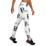 White All-Over Print Leggings with Black Lettering