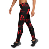 Black All-Over Print Leggings with Red Lettering