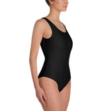Black One-Piece Swimsuit With White Lettering