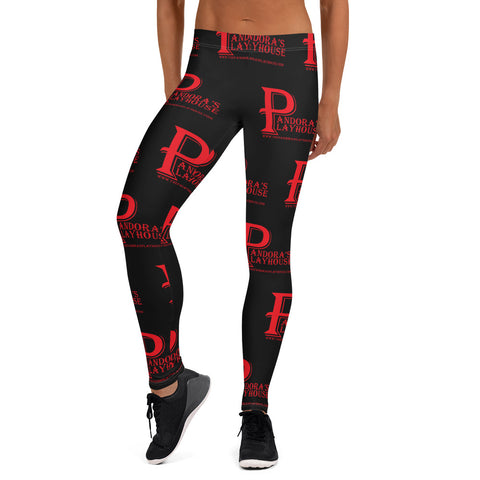 Black All-Over Print Leggings with Red Lettering