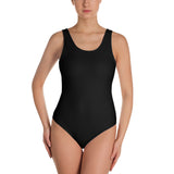 Black One-Piece Swimsuit With White Lettering