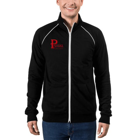 Black Piped Fleece Jacket with Red Lettering