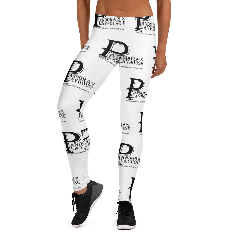 White All-Over Print Leggings with Black Lettering