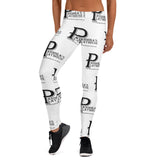 White All-Over Print Leggings with Black Lettering