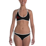 Black Bikini With White Outline And Red Lettering